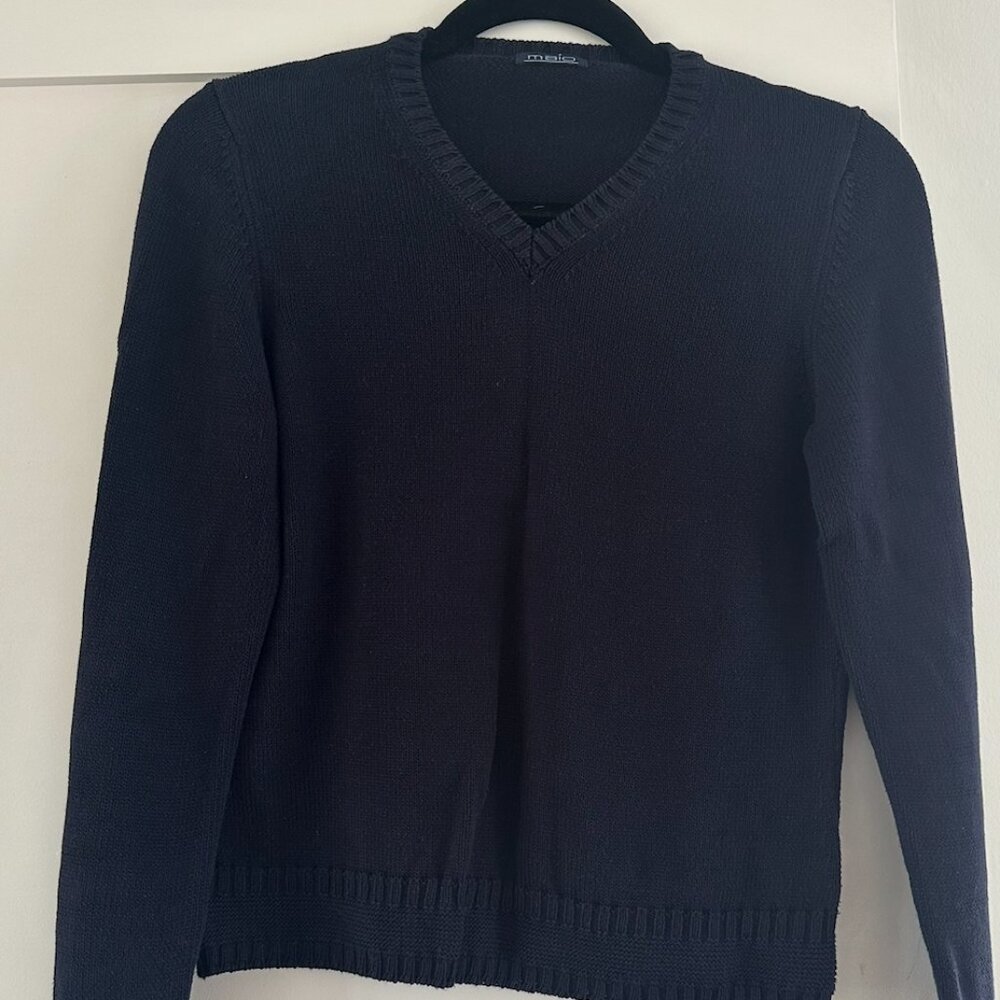 Vintage Malo Knit Sweater - 100% cotton, navy blue, made in Italy, US XS/S IT 42